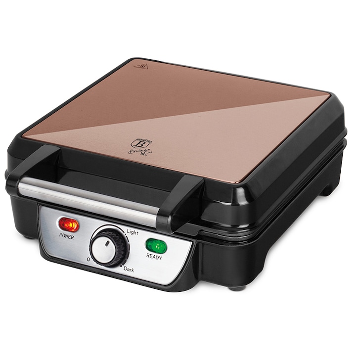 Гофретник, 4 резена, Berlinger Haus BH/9452 1100W, Самозалепваща повърхност, Розово златист