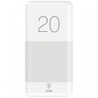 Acumulator extern SiGN Powerful, 20000 mA, Standard Charge (5V), 2.1A, SNPB-20WH, Alb