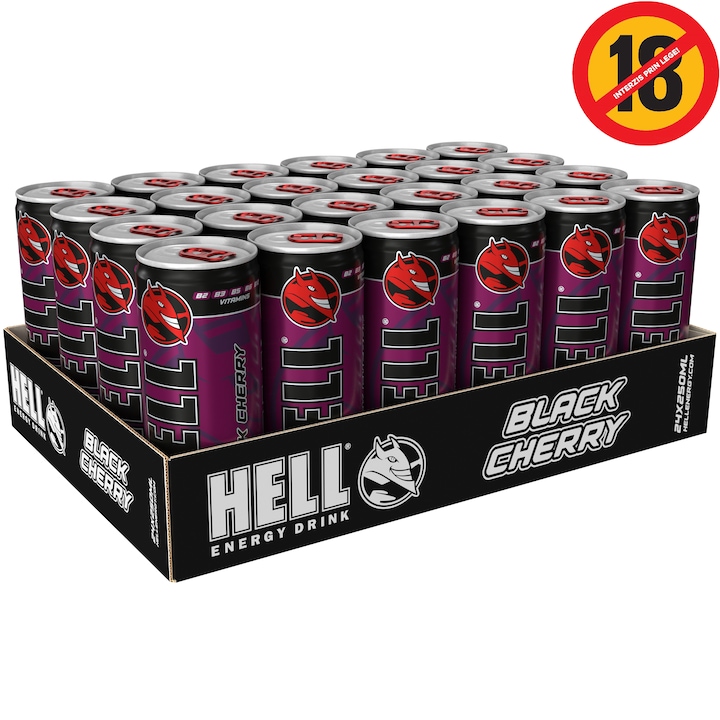 Bautura energizanta Hell Energy Drink Black Cherry, doza, 24 x 250 ml