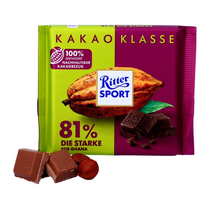 Ciocolata neagra, Ritter Sport, 81% cacao, 100 g - eMAG.ro
