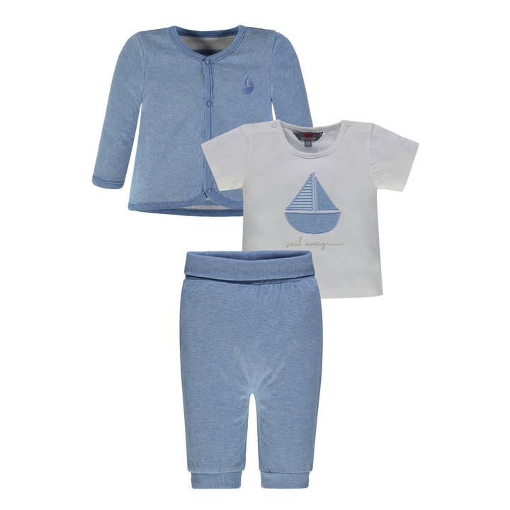 Set 3 piese pentru baieti, Kanz, Bumbac, Alb/Albastru