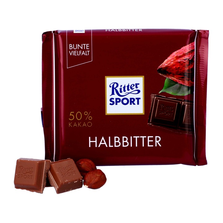 Ciocolata neagra, Ritter Sport, 50% cacao, 100 g