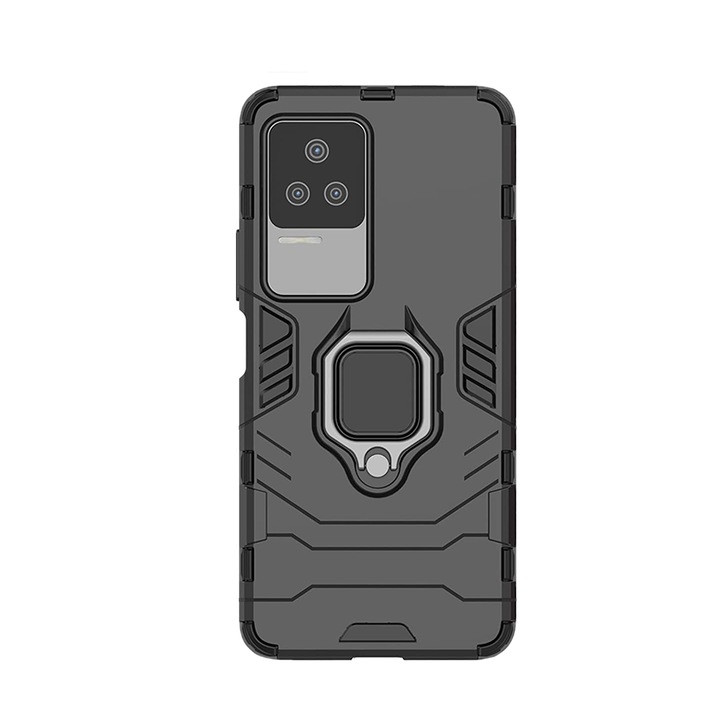 Калъф G-Ring Defender, съвместим с Xiaomi Redmi K50, Antishock Armor, въртящ се на 360 градуса пръстен, Вграден магнит за поддръжка на кола, TPU и PC, черен