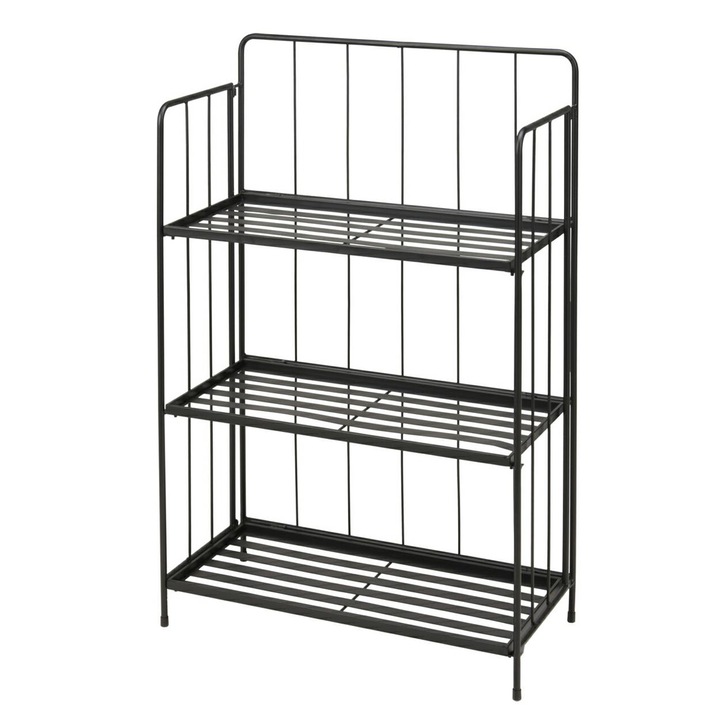 Suport flori pliabil, Progarden, Metal, 3 rafturi, 58 x 27 x 90 cm, Negru