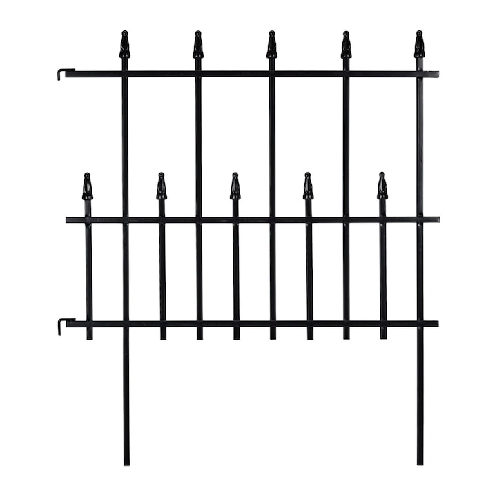 Pachet 4 buc bordura gardulet decorativ, din metal, pentru gazon sau flori, din fier, 71 x 62,5 x 2,5 cm, negru