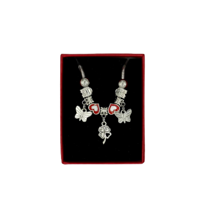 Bratara martisor, charmuri trifoi, fluture