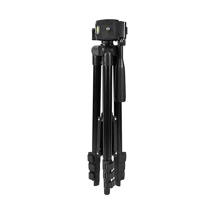 Trepied foto telescopic, telefon si aparat foto, Rotire 360, inaltime ajustabila, pliabil si usor de transportat, Negru