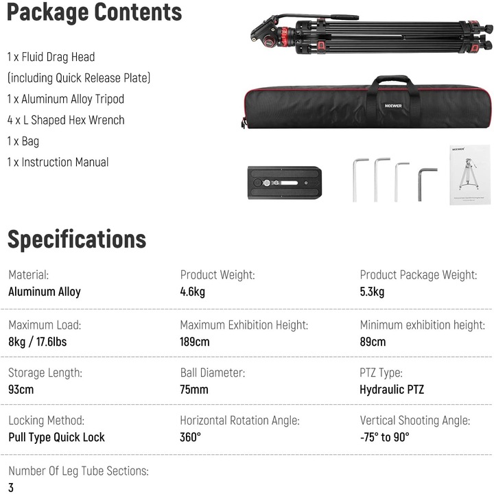 Trepied video 89 cm-189cm, profesional, cu cap fluid si placuta metalica cu eliberare rapida, cu pivotare 360° si inclinare +90°/-75°, greutate maxima suportata 8 kg, pentru Camera Video, Camera DSLR, Camcoder, Gimbal Manfrotto
