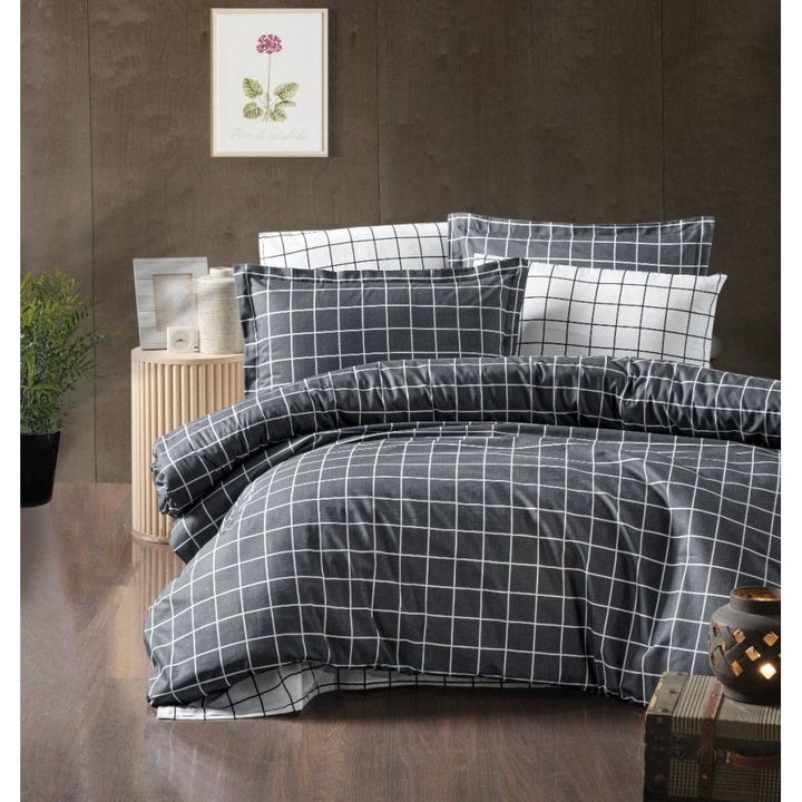 Lenjerie pat dublu, bumbac 100%, 240x260 cm, 4 piese, Ralex Pucioasa, Patrate