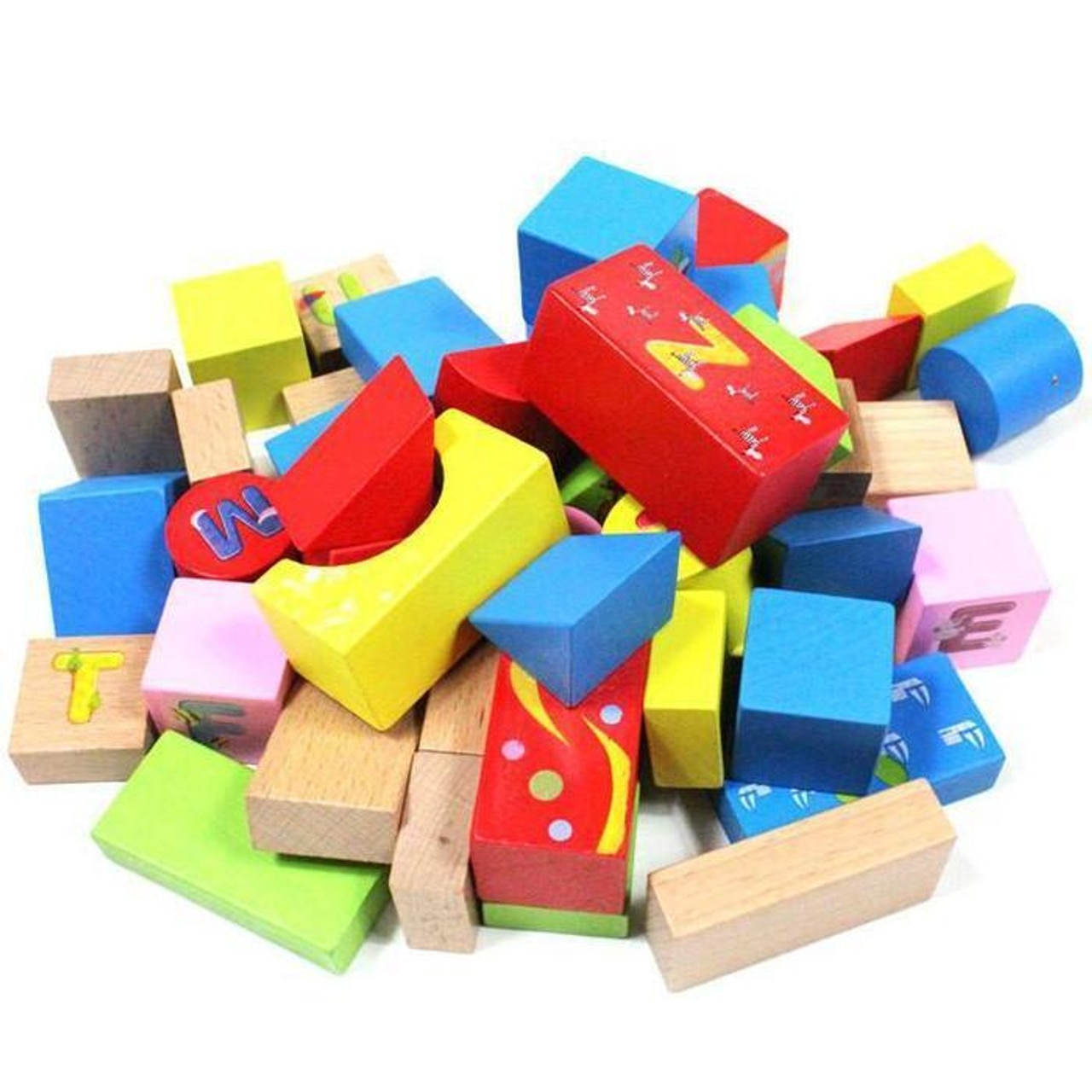 Cuburi educative din lemn cu litere si forme geometrice, 40 piese - eMAG.ro