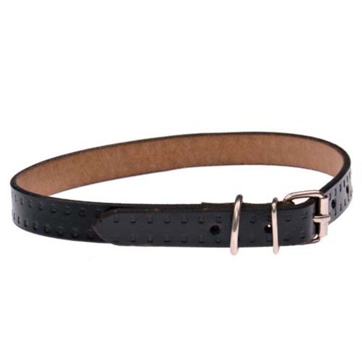Cobbys Pet Valódi bőr nyakörv, fekete, szélein fogazott mélynyomattal 20mm/55cm