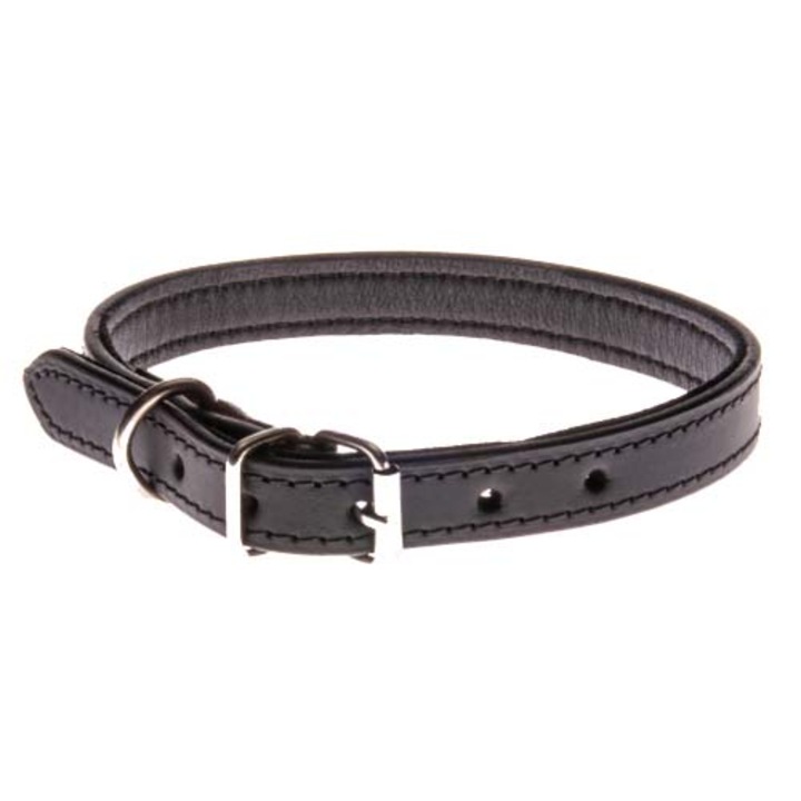 Cobbys Pet Nyakörv valódi sima bőrből, fekete, varrott 15mm/40cm