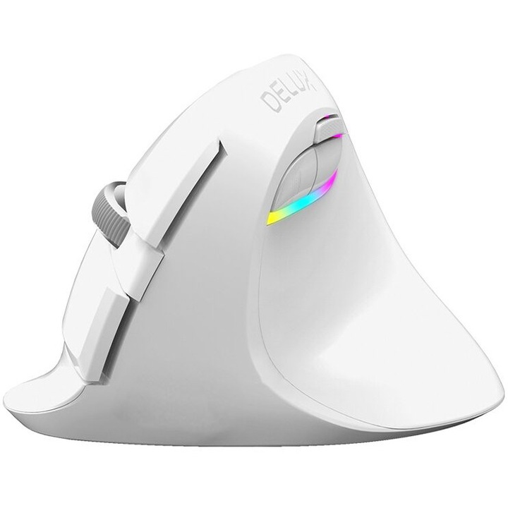 Безжична мишка Delux M618ZD, Bluetooth, Ергономична, Лява ръка, Бял