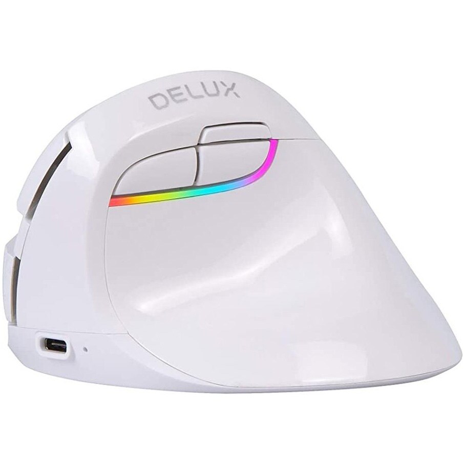 Безжична мишка Delux M618ZD, Bluetooth, Ергономична, Лява ръка, Бял ...