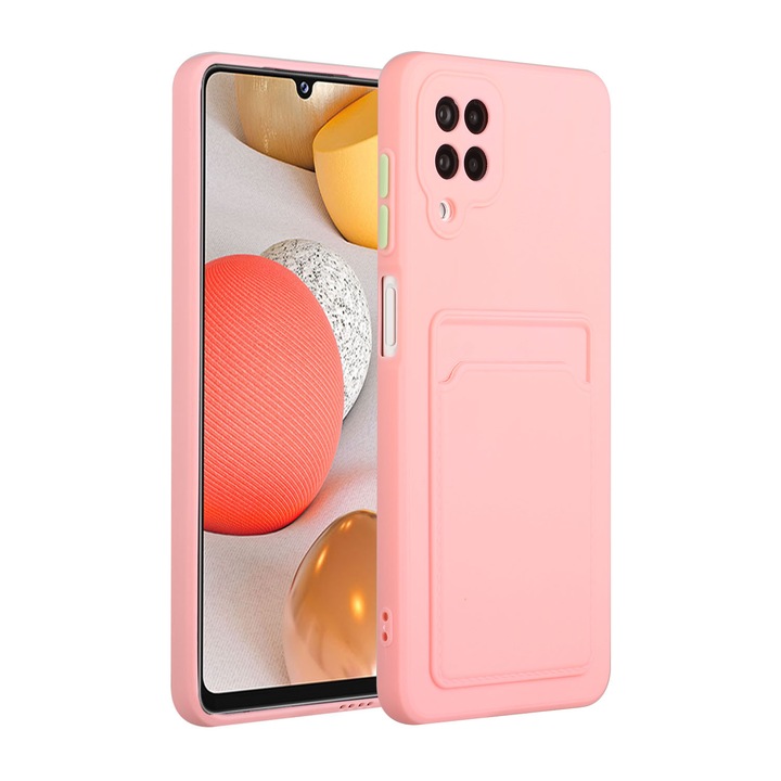 Husa protectie telefon, Silicon, Buzunar pentru card, Compatibil cu Samsung Galaxy A12/M12, Roz