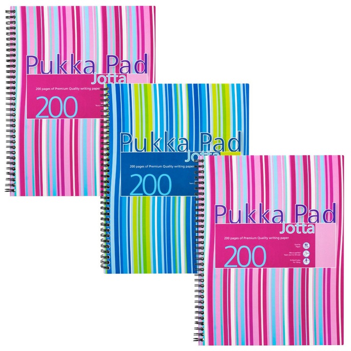 Set 3 caiete cu spirala Pukka Pads Stripes dictando A4, 200 pag, coperti PP, albastru/roz