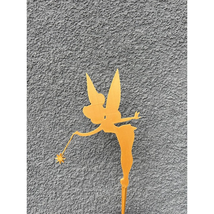 Decoratiune topper tort copii, Tinker Bell, Clopotica, personaj Disney, Auriu, 19 cm