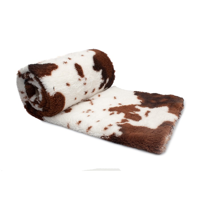 Tricotaj Minky Plus, tip imprimat, model fudge maro, dimensiune 50 cm x 180 cm