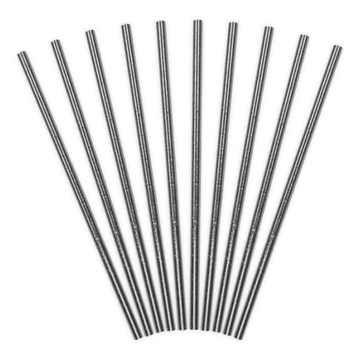 Set 25 paie eco, din hartie, pentru bauturi, Argintiu, 20 cm
