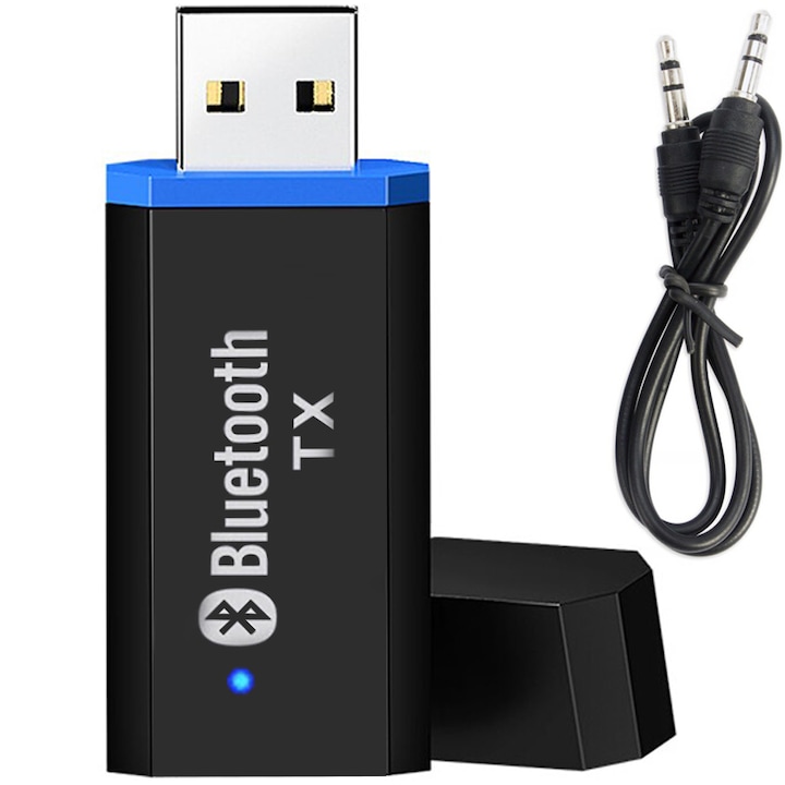 Adaptor Bluetooth transmitator technologie BT 5.0 - Mini USB stereo AUX de 3,5 mm, pentru masini, PC sau TV