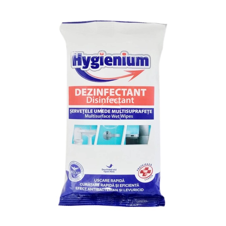 Servetele umede dezinfectante si antibacteriene, Hygienium, pentru suprafete, 40 buc