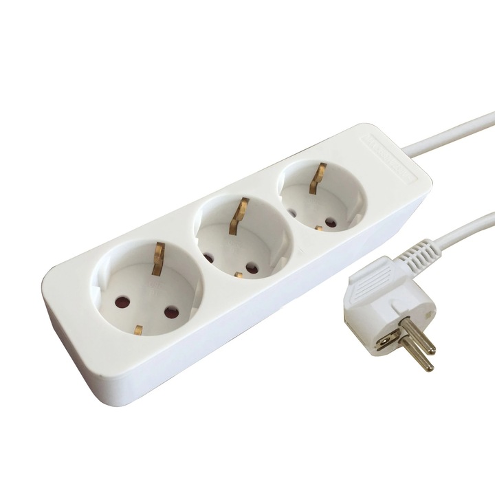 Prelungitor cu fir Lexman, IP20, 3 prize, 3680 W, 1 m, alb