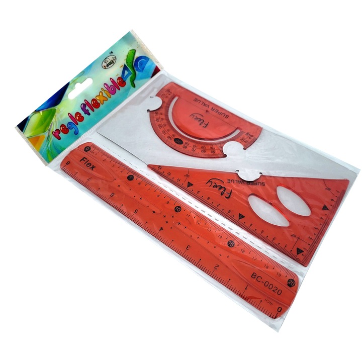 Set geometrie flexibil, 3 piese, rosu