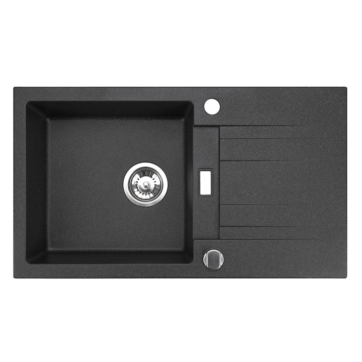 Chiuveta de bucatarie cu o cuva si scurgator, model Athena 1K/170, montaj pe blat, 76x44 cm, culoare inox