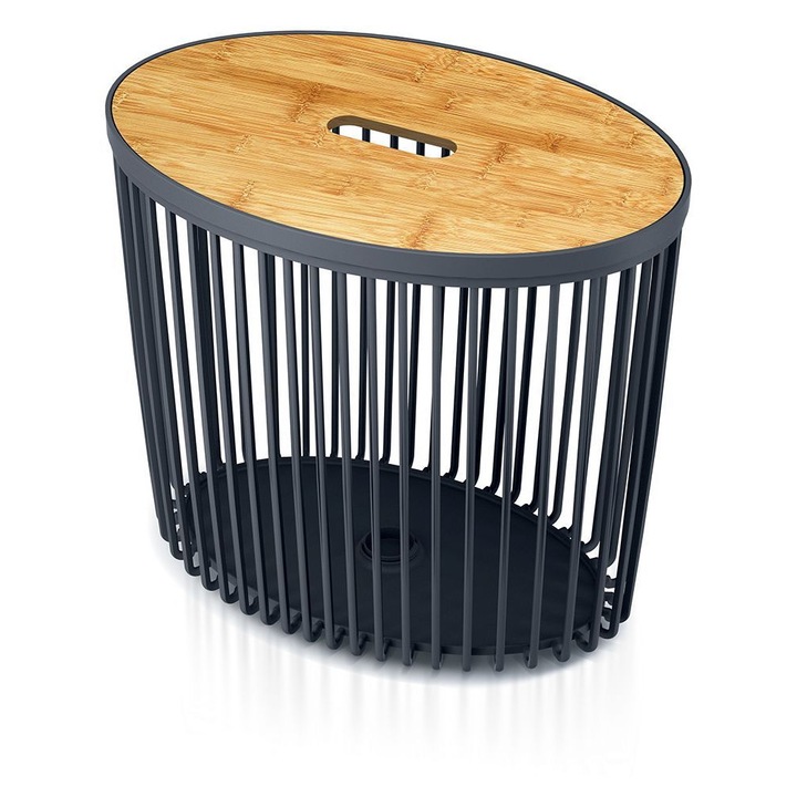 Cos depozitare cu capac Prosperplast, Clubo, 44cm, Plastic/Bambus, Gri antracit