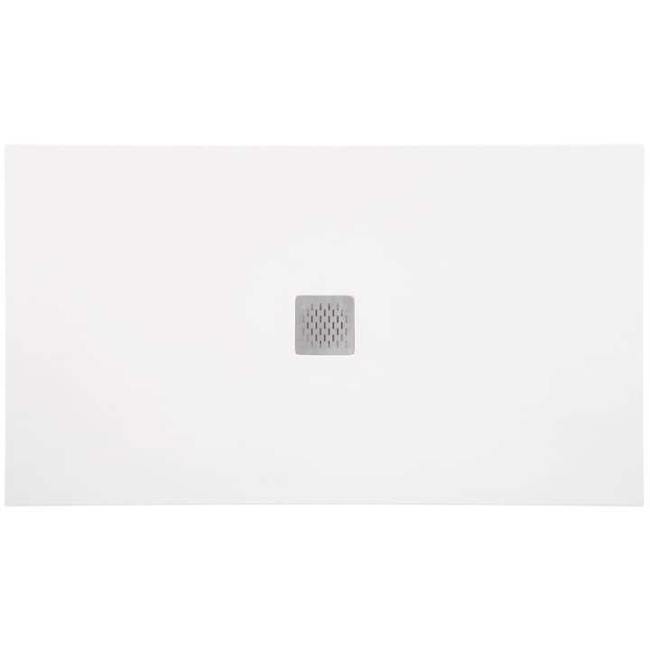 Cadita de dus din piatra sintetica cu sifon slim si grila de inox, Resing, 120 x 80 cm, grosime 3 cm, Alb