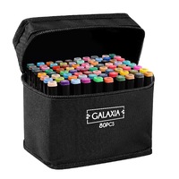 Set 80 de carioci profesionale GALAXIA, Markere multicolore, Cu cerneala pe baza de alcool, Cap dublu
