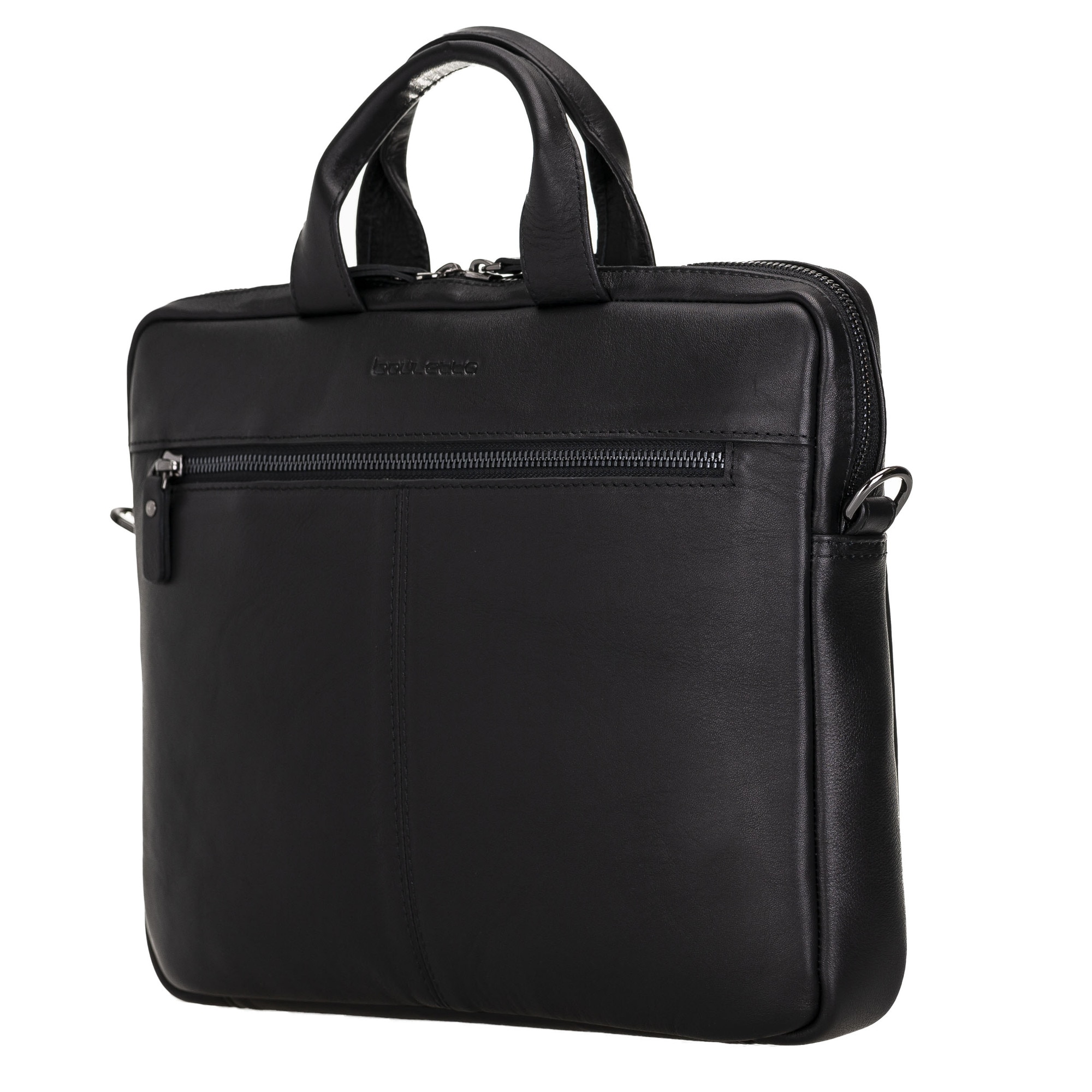Geanta piele moale naturala premium, cu manere si bareta de umar, pentru MacBook Pro 14, 13 inch, Air 13, laptopuri, tablete pana in 14 inch, 13 inch, Bouletta Apollo, Rustic black