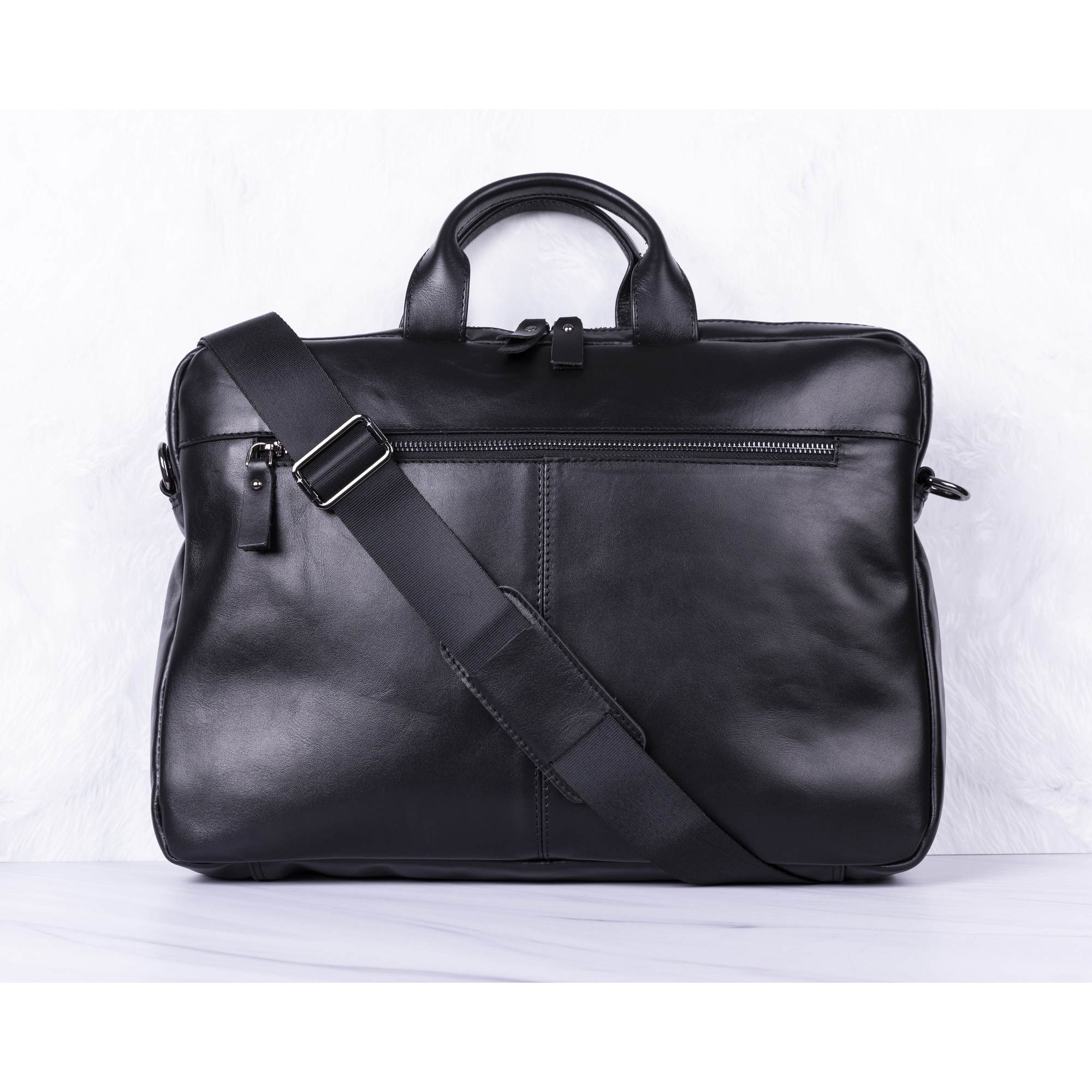 Geanta piele moale naturala premium, cu manere si bareta de umar, pentru MacBook Pro 14, 13 inch, Air 13, laptopuri, tablete pana in 14 inch, 13 inch, Bouletta Apollo, Rustic black