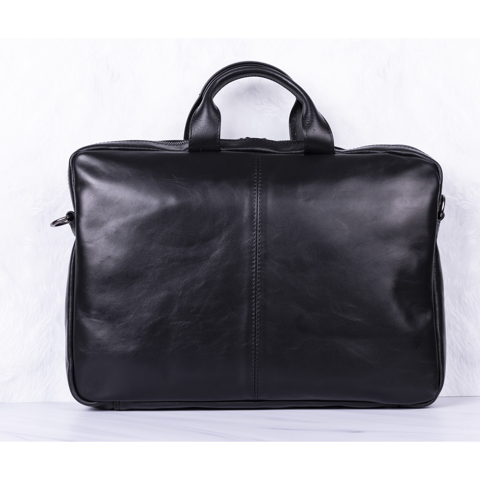 Geanta piele moale naturala premium, cu manere si bareta de umar, pentru MacBook Pro 14, 13 inch, Air 13, laptopuri, tablete pana in 14 inch, 13 inch, Bouletta Apollo, Rustic black