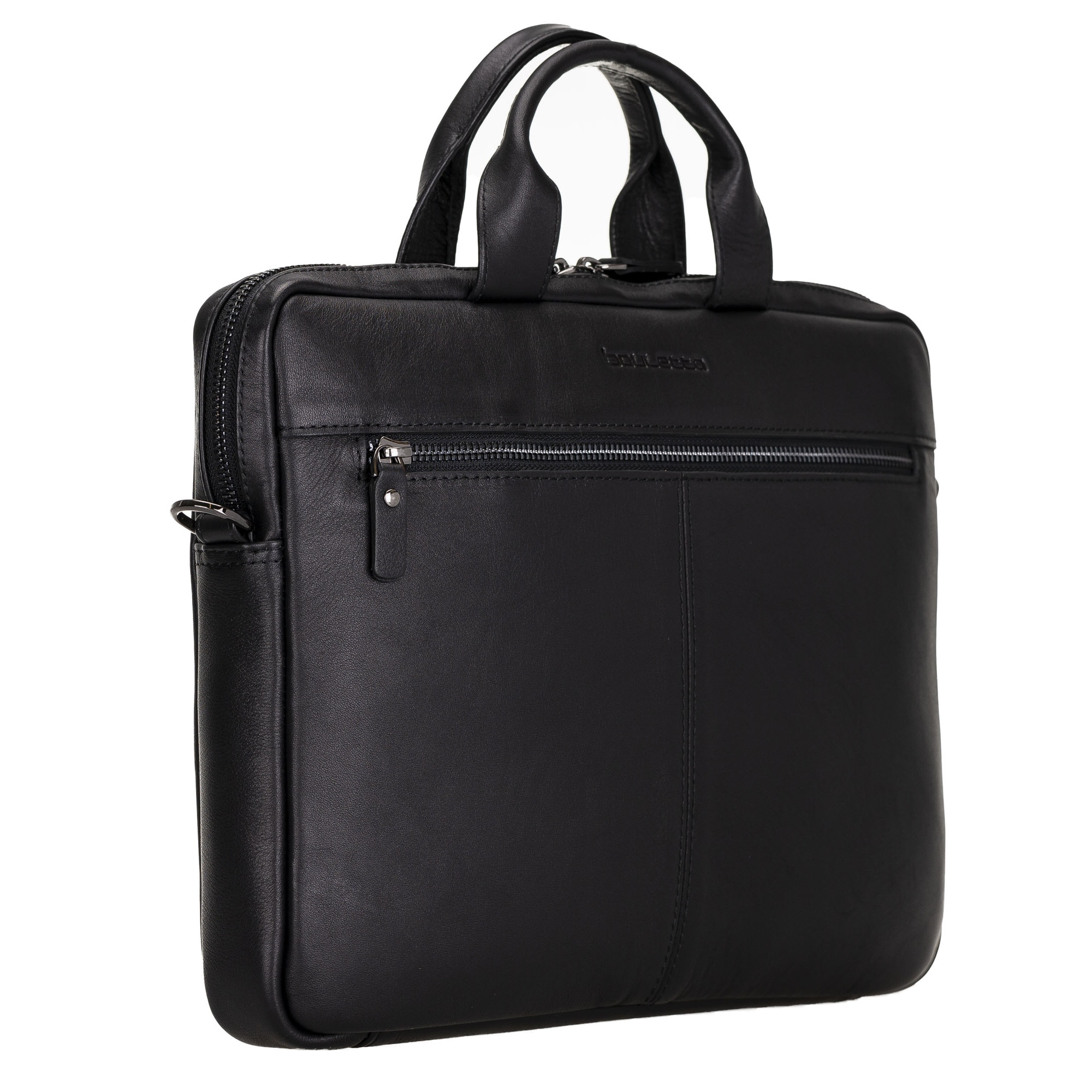 Geanta piele moale naturala premium, cu manere si bareta de umar, pentru MacBook Pro 14, 13 inch, Air 13, laptopuri, tablete pana in 14 inch, 13 inch, Bouletta Apollo, Rustic black