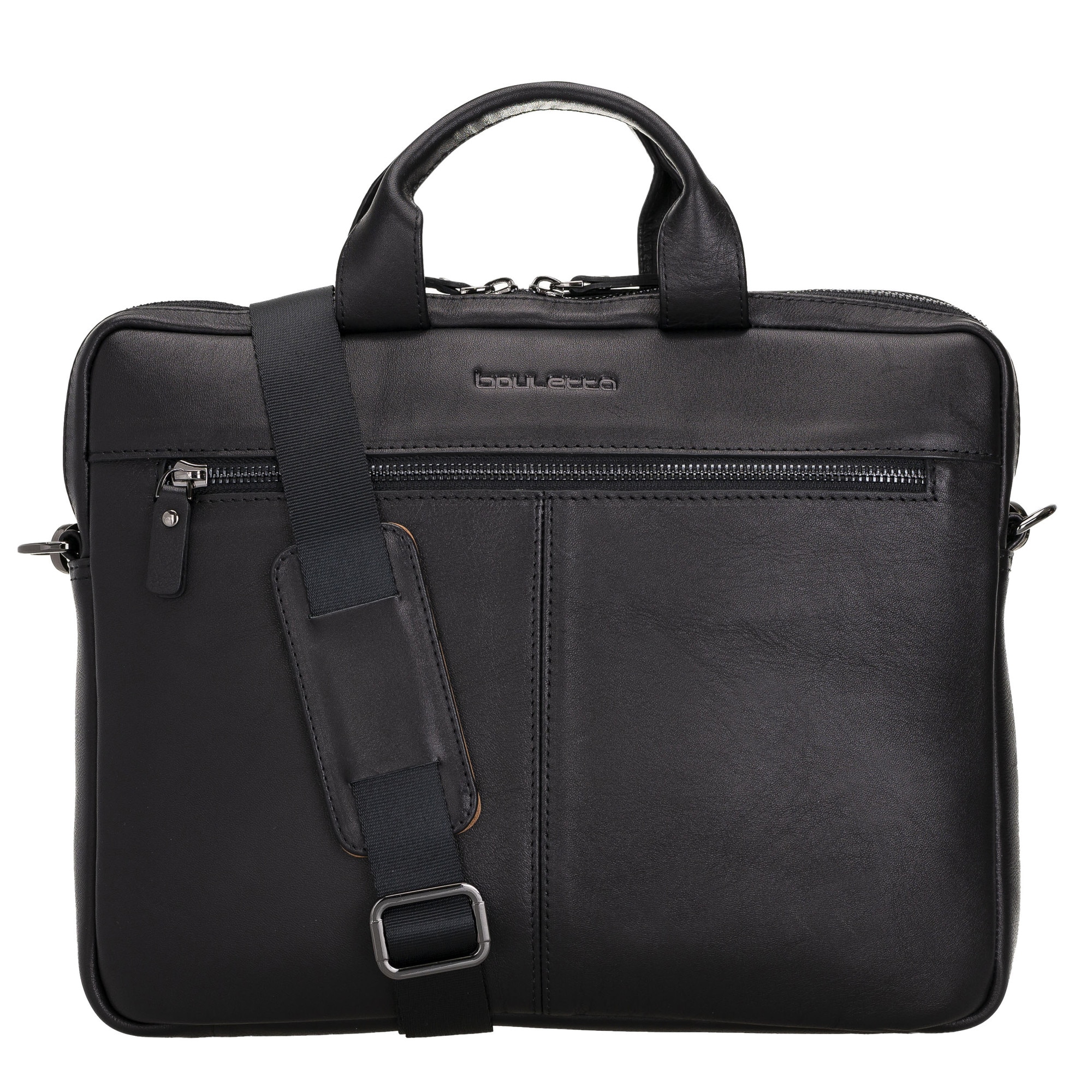 Geanta piele moale naturala premium, cu manere si bareta de umar, pentru MacBook Pro 14, 13 inch, Air 13, laptopuri, tablete pana in 14 inch, 13 inch, Bouletta Apollo, Rustic black