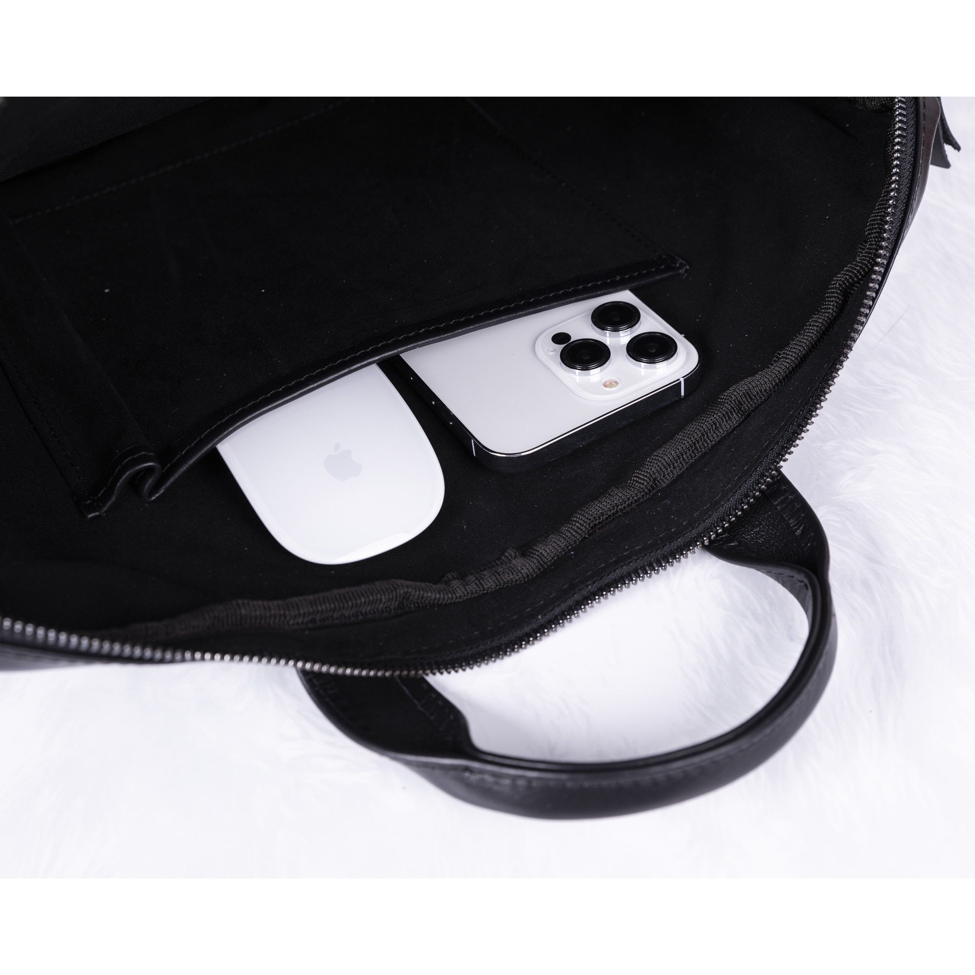Geanta piele moale naturala premium, cu manere si bareta de umar, pentru MacBook Pro 14, 13 inch, Air 13, laptopuri, tablete pana in 14 inch, 13 inch, Bouletta Apollo, Rustic black