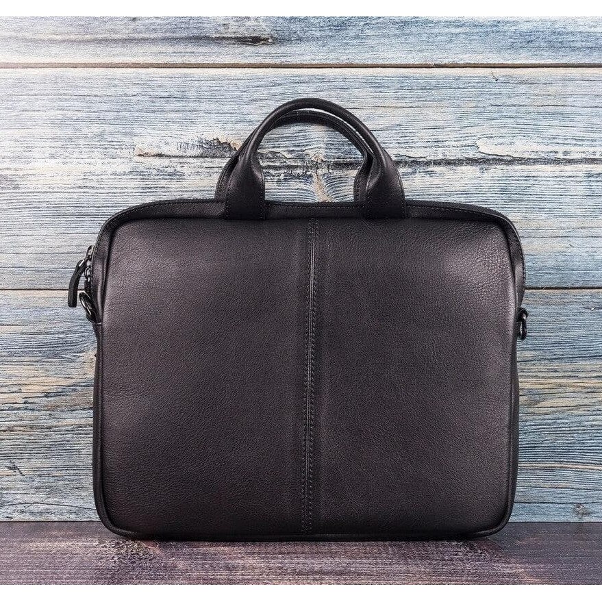 Geanta piele moale naturala premium, cu manere si bareta de umar, pentru MacBook Pro 14, 13 inch, Air 13, laptopuri, tablete pana in 14 inch, 13 inch, Bouletta Apollo, Rustic black