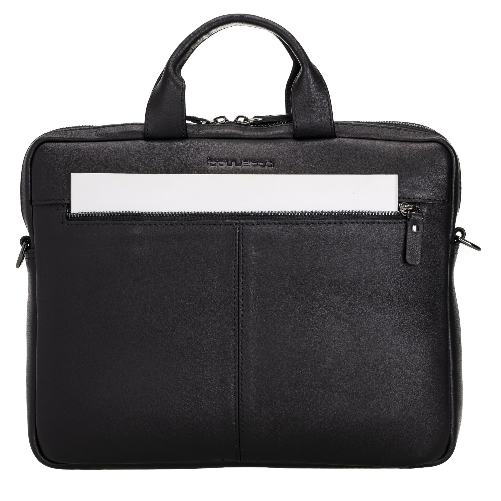 Geanta piele moale naturala premium, cu manere si bareta de umar, pentru MacBook Pro 14, 13 inch, Air 13, laptopuri, tablete pana in 14 inch, 13 inch, Bouletta Apollo, Rustic black