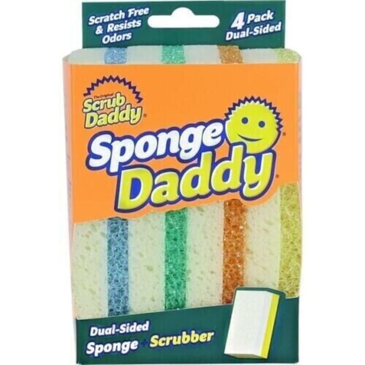 Burete Scrub Daddy Sponge Daddy cu Suprafata Dubla, De Curatat Fara Zgarieturi, 4 Bucati