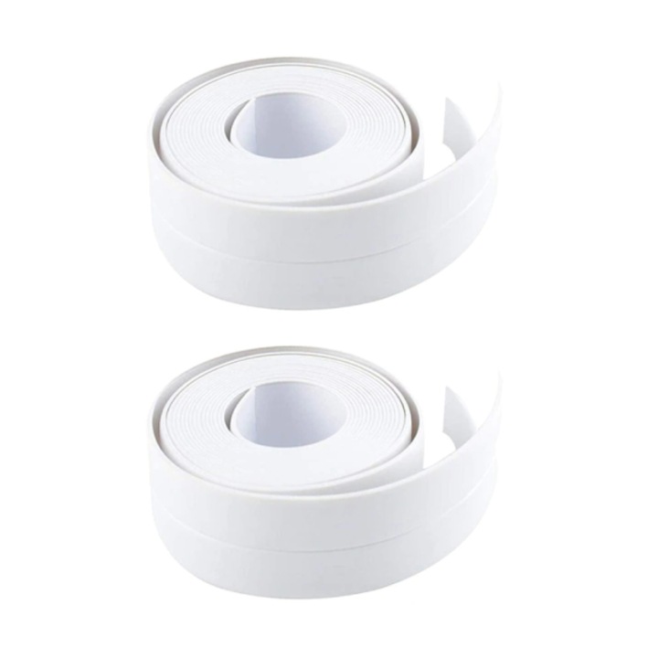 Комплект от 2 самозалепващи ленти за изолиране и уплътняване на мивка, котлони, вана и душ кабина, 3.1 м x 3.6 см, Гъвкави, Бял