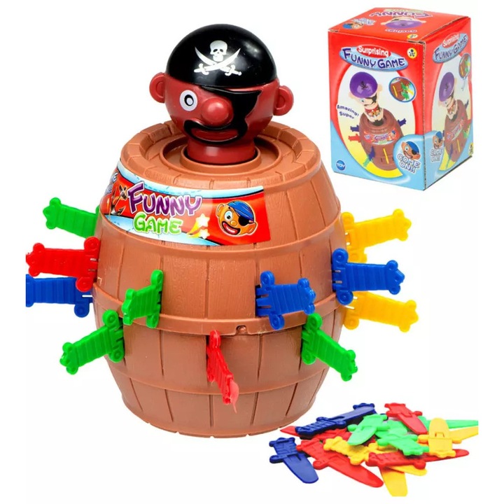 Joc de societate pentru copii piratul din butoi cu 16 sageti incluse 2-4 jucatori