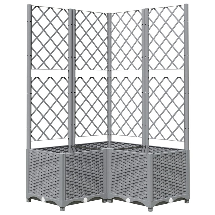 Jardiniera de gradina cu spalier vidaXL, gri deschis, 80x80x136 cm, PP, 10.74 Kg