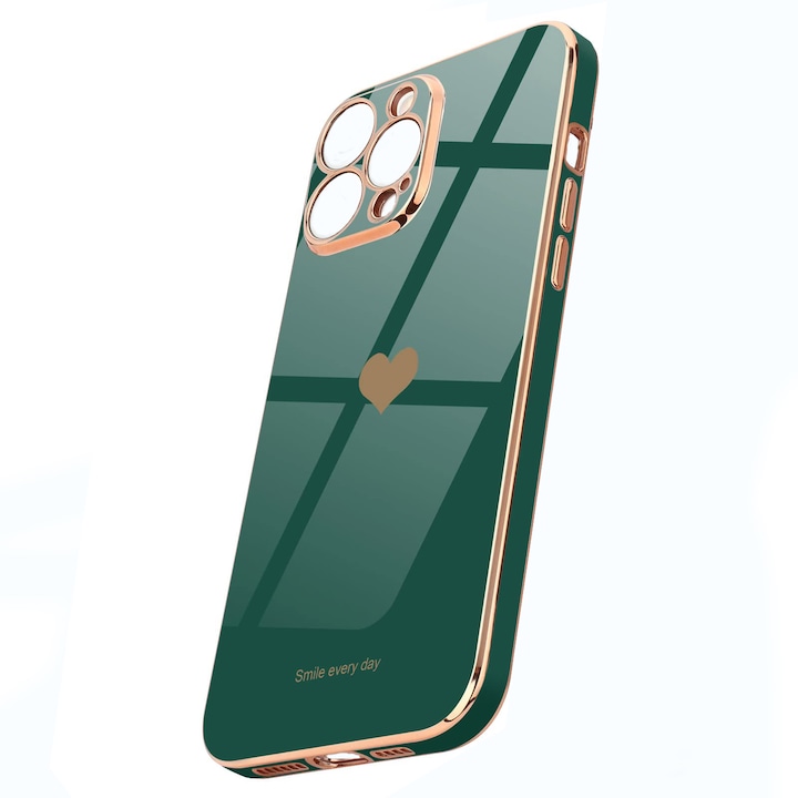 Калъф за телефон, Vaxiuja, Силиконов, Съвместим с Iphone 14 Pro, Зелен/Златен