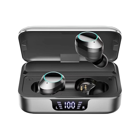 Casti Wireless CLUSTERZEN G02 PRO, Bluetooth 5.3, Earbuds, Fara Fir, Waterproof IPX7, Sunet 6D, Eliminare Zgomot Ambiental DVC, Powerbank 3350mAh, Touch Control, Display LED, Pairing automat, Gri