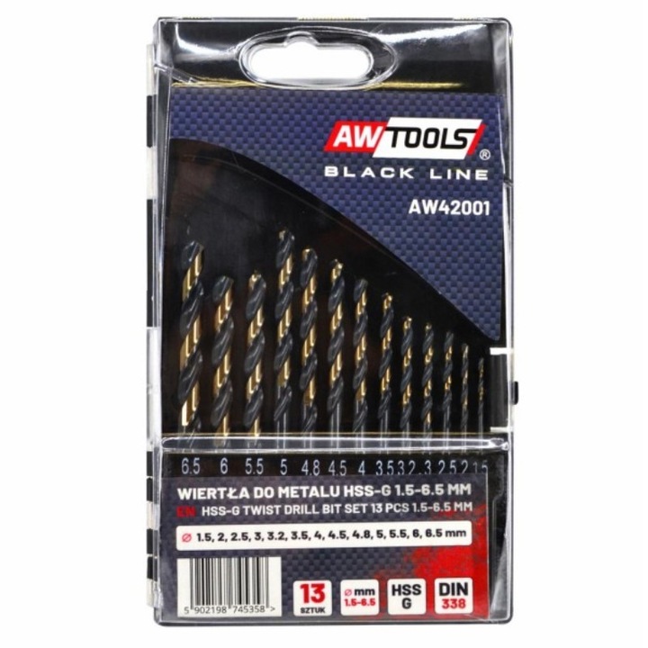 Set burghie metal, AWTools AW42001, HSS M2, 1.5-6.5 mm, 13 buc