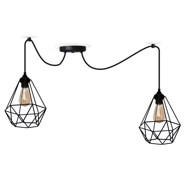 Черен пендел с дълъг кабел и 2x60W диамантени абажури