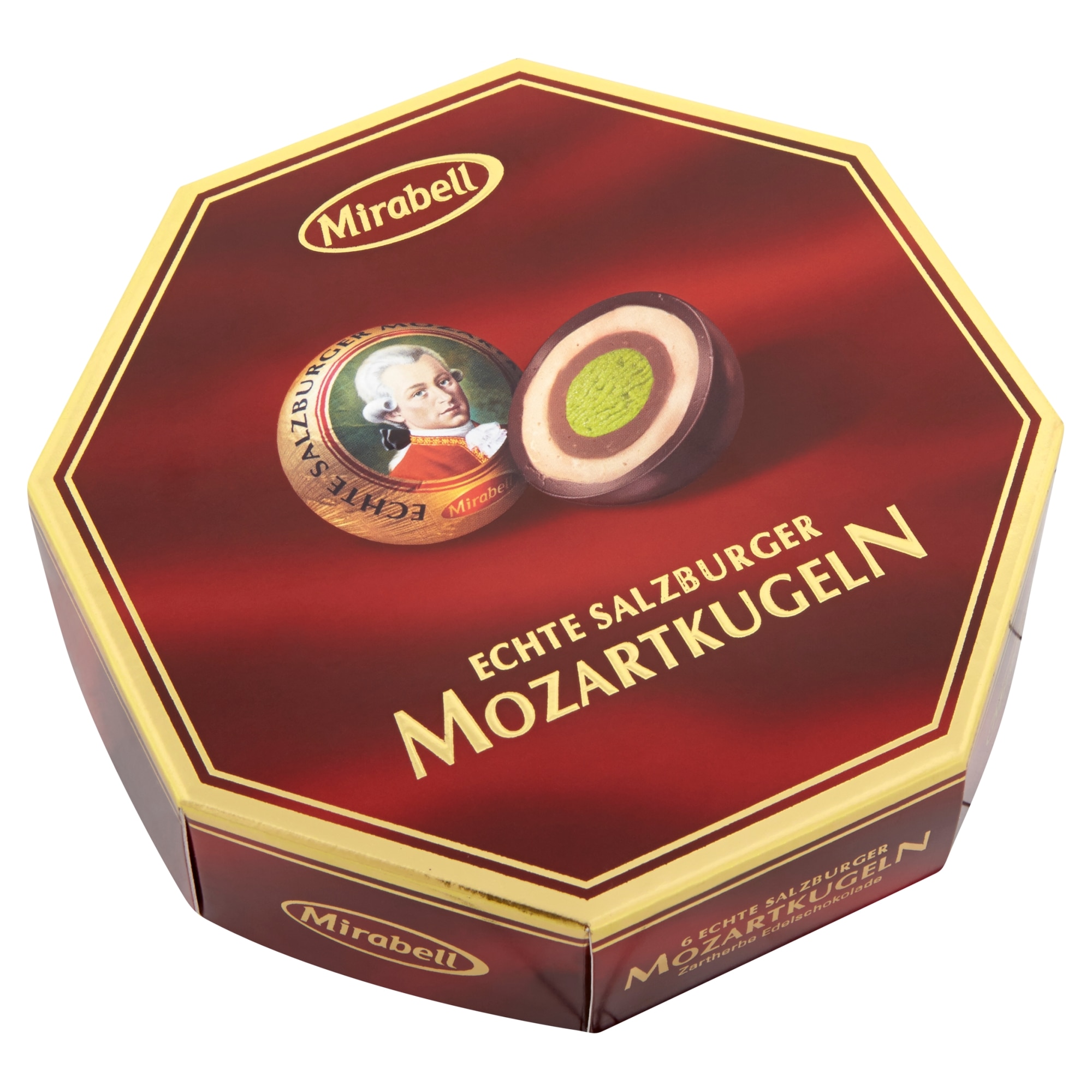 Mirabell Mozartkugeln étcsokoládé világos és sötét mogyoróskrém és ...