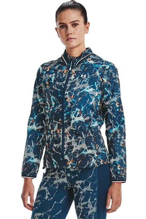 Under Armour, Jacheta cu gluga, pentru alergare Storm Outrun, Negru/Albastru petrol
