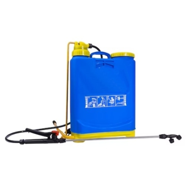 Pompa de stropit electrica si manuala tip vermorel, capacitate 16L, pentru gradina, pomi, legume, cu suport pentru umar, albastru